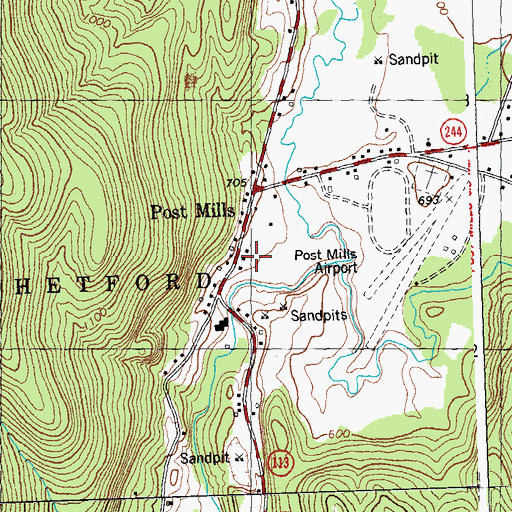 Topographic Map of Post Mills Post Office, VT
