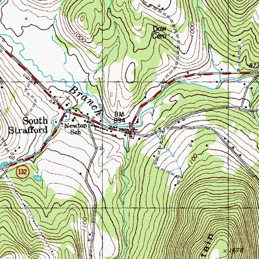 Topographic Map of South Strafford Post Office, VT