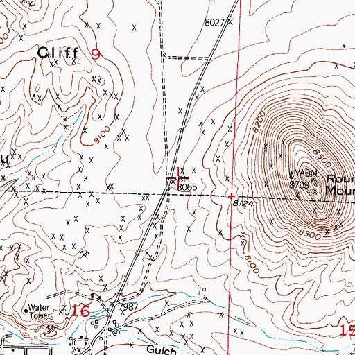 Topographic Map of Round Mountain, CO