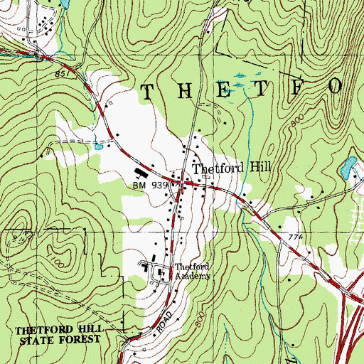 Topographic Map of Thetford Hill Historic District, VT