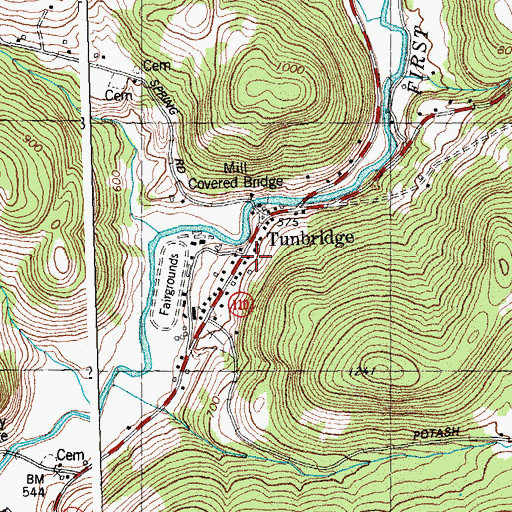 Topographic Map of Tunbridge Post Office, VT
