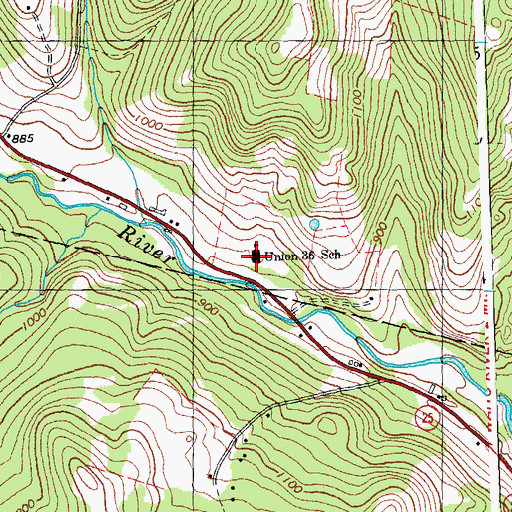 Topographic Map of Union 36 School, VT