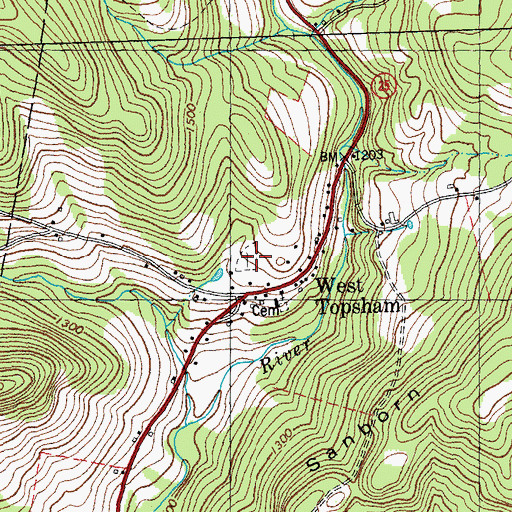 Topographic Map of West Topsham Cemetery, VT