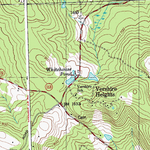 Topographic Map of Whitehouse Pond, VT
