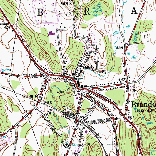 Topographic Map of Brandon Village Historic District, VT