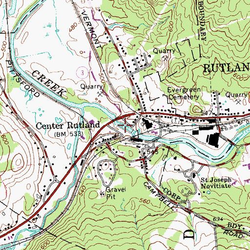 Topographic Map of Center Rutland Falls, VT