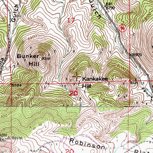 Topographic Map of Kankakee Hill, CO