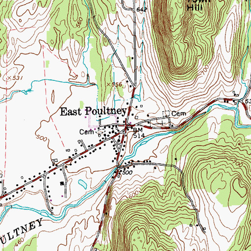 Topographic Map of East Poultney Historic District, VT