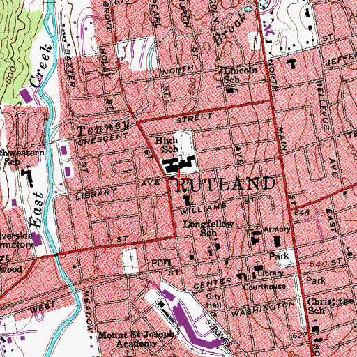 Topographic Map of H H Baxter Memorial Library (historical), VT