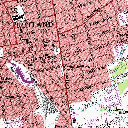 Topographic Map of Main Street Park, VT