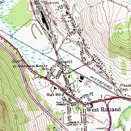 Topographic Map of Marble Street Historic District, VT