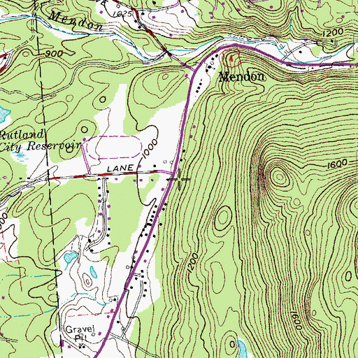 Topographic Map of Mendon Town Hall, VT