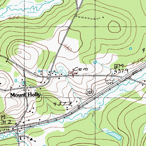 Topographic Map of Mount Holly Cemetery, VT