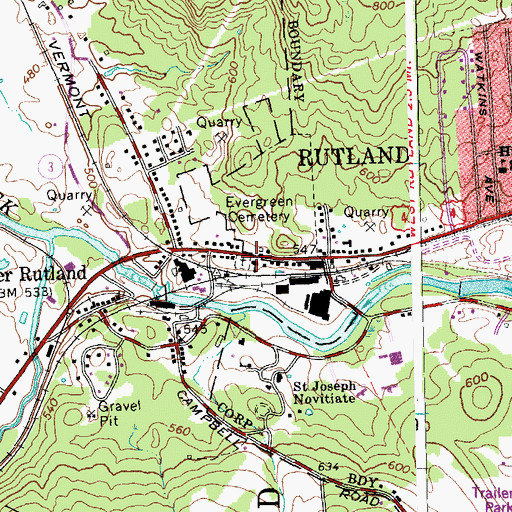 Topographic Map of Old Center Rutland School (historical), VT