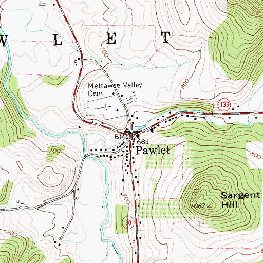 Topographic Map of Pawlet Post Office, VT