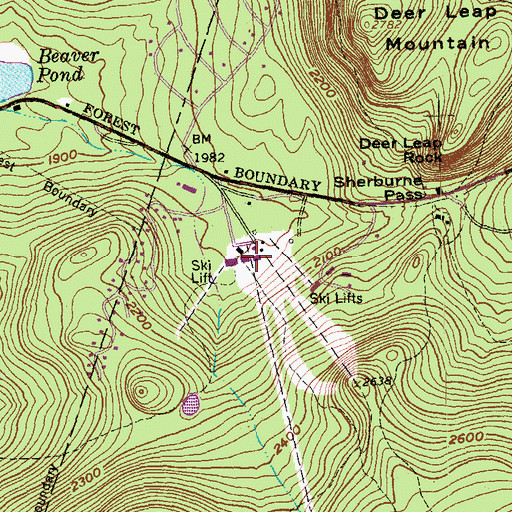 Topographic Map of Pico Peak Ski Area, VT