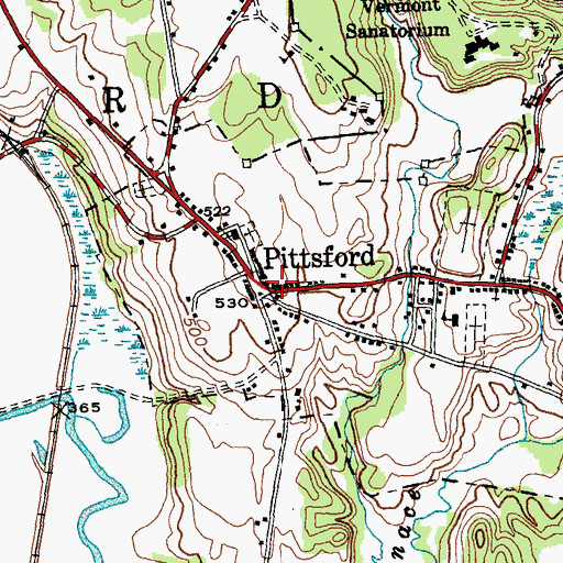 Topographic Map of Pittsford Town Hall, VT
