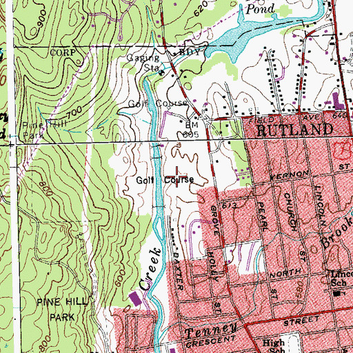 Topographic Map of Rutland Country Club, VT