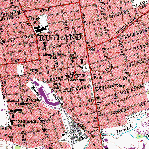 Topographic Map of Rutland County Courthouse, VT