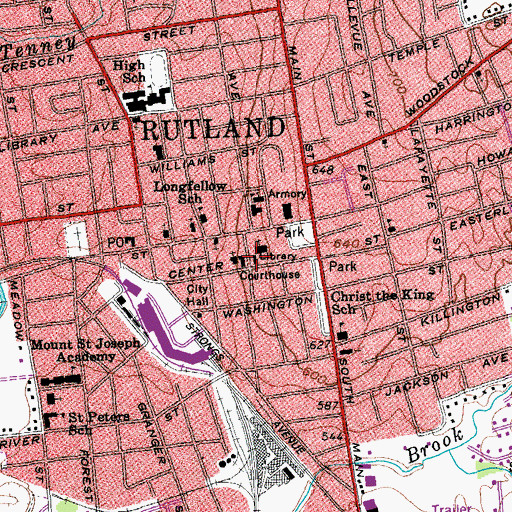 Topographic Map of Rutland Courthouse Historic District, VT