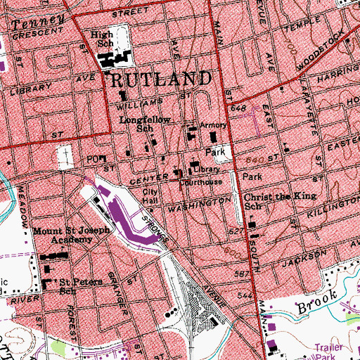 Topographic Map of Rutland Downtown Historic District, VT