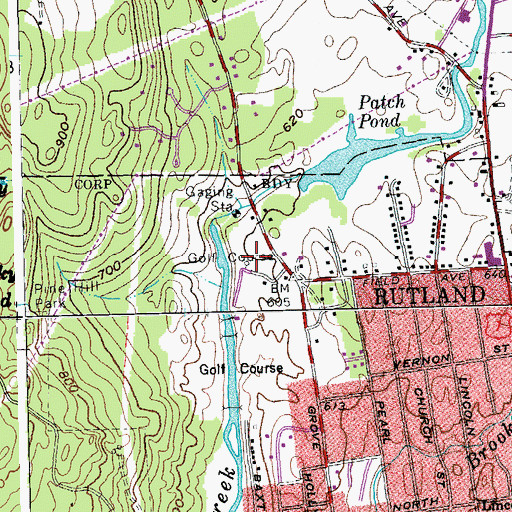 Topographic Map of Rutland Golf Course, VT