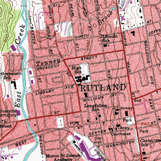 Topographic Map of Rutland Middle School, VT
