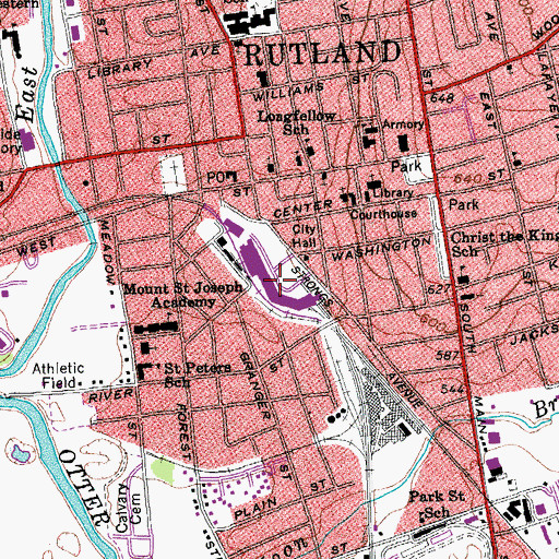 Topographic Map of Rutland Plaza Shopping Center, VT