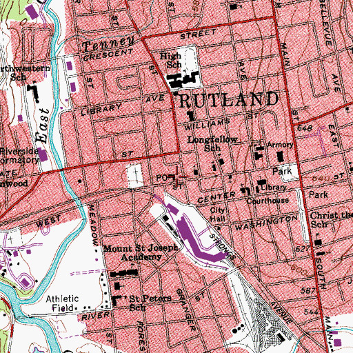 Topographic Map of Rutland Post Office, VT