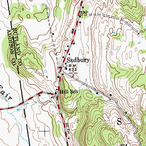 Topographic Map of Sudbury Town Hall, VT