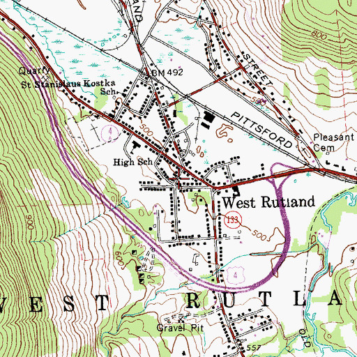 Topographic Map of United Church of West Rutland, VT