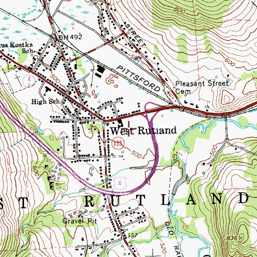 Topographic Map of West Rutland Post Office, VT