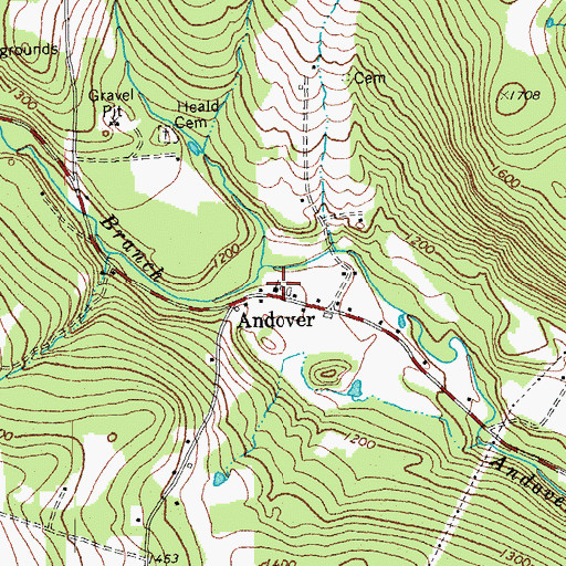 Topographic Map of Andover Community Church, VT