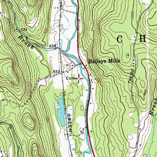 Topographic Map of Baileys Mills Cemetery, VT