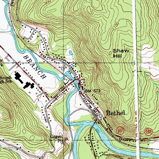 Topographic Map of Bethel Village Historic District, VT