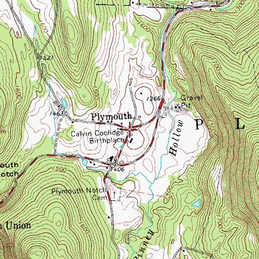 Topographic Map of Calvin Coolidge Homestead District, VT