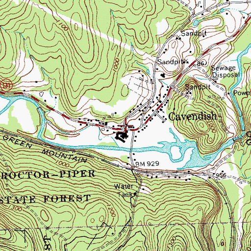Topographic Map of Cavendish Post Office, VT