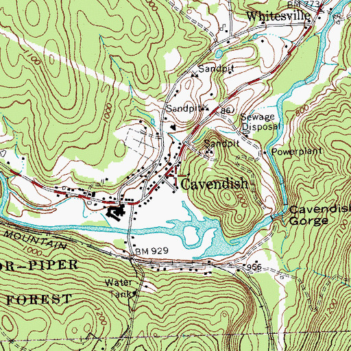 Topographic Map of Cavendish Universalist Church, VT