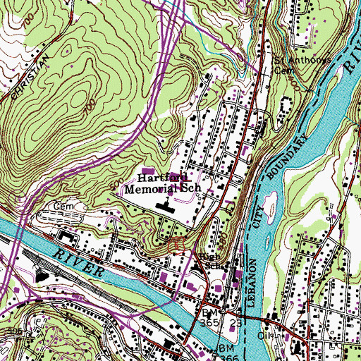 Topographic Map of Hartford High School, VT