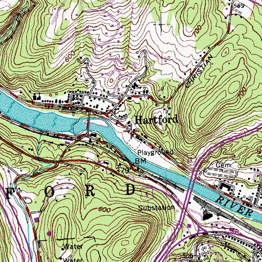 Topographic Map of Hartford Post Office, VT