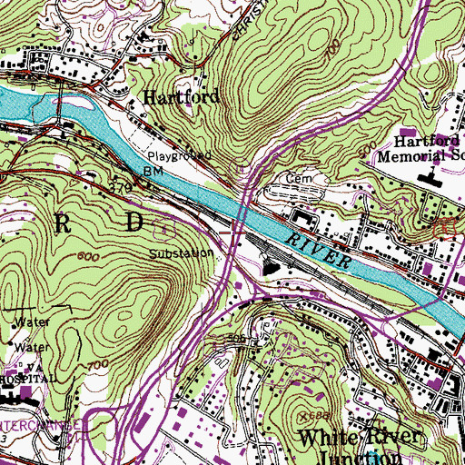 Topographic Map of Hartford Public Library, VT