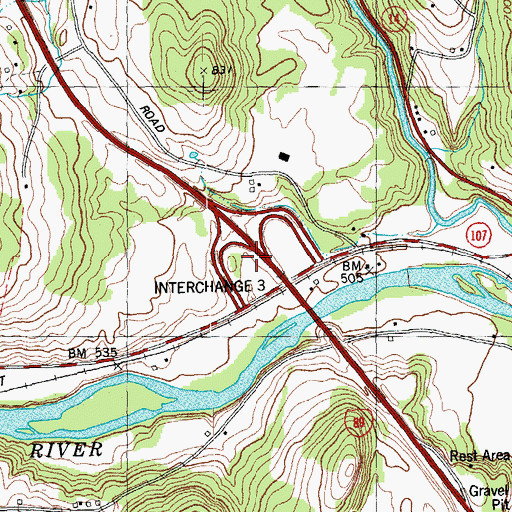 Topographic Map of Interchange 3, VT