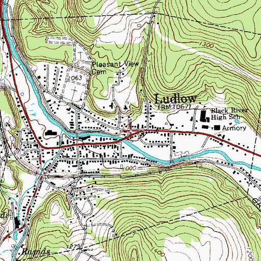 Topographic Map of Ludlow Baptist Church, VT
