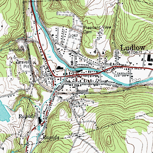 Topographic Map of Ludlow Town Hall, VT