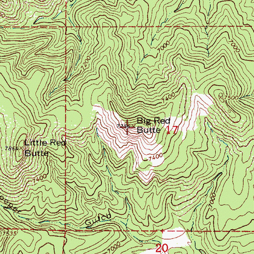 Topographic Map of Big Red Butte, CO