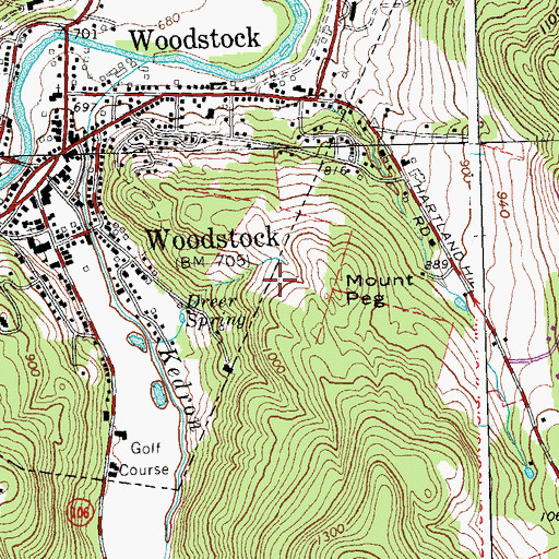Topographic Map of Mount Peg Foot and Bridal Trails, VT