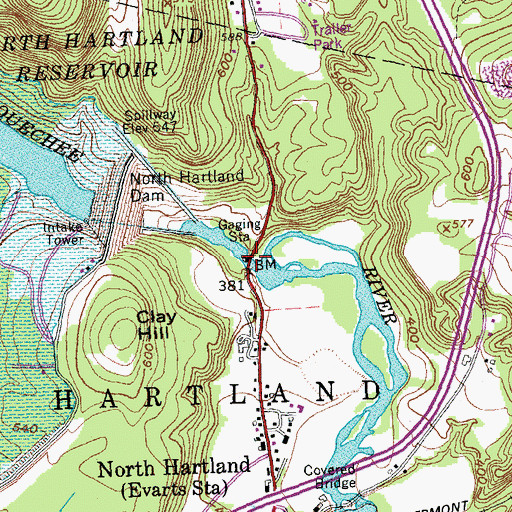 Topographic Map of Ottauquechee River Bridge, VT