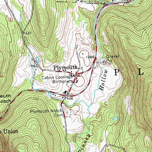 Topographic Map of Plymouth Post Office, VT