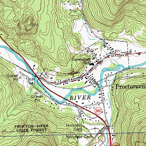 Topographic Map of Proctor Cemetery, VT