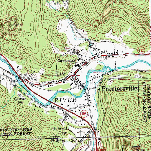 Topographic Map of Proctorsville Post Office, VT